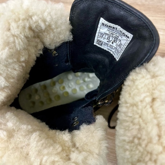 Sorel Conquest Wedge Fur Shearling Ankle Boots Brown Leather Lace Up - 7.5 - Picture 9 of 11